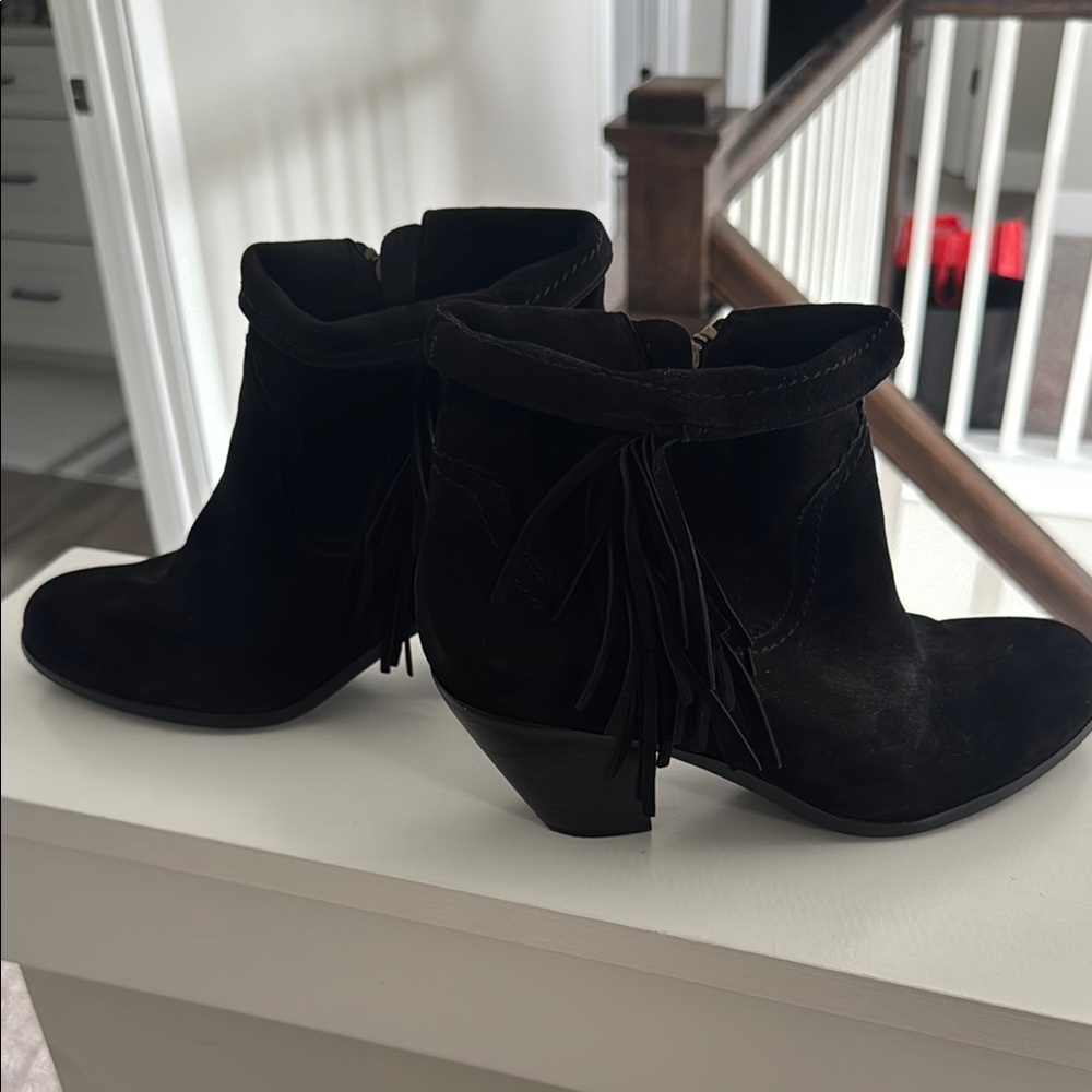 Sam Edelman Black Suede Ankle Boots with Fringe Country Western Concert Booties